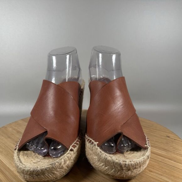 Vince Surya Brown Leather Wedge Espadrille Sandals Womens 9.5 - Picture 2 of 8